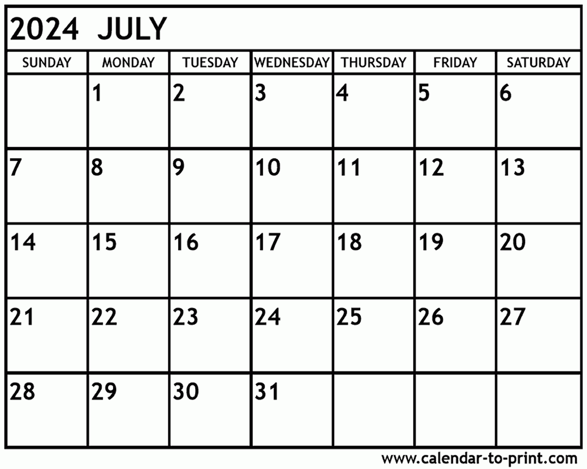 July 2024 Calendar Printable for July Calendar 2024 Printable