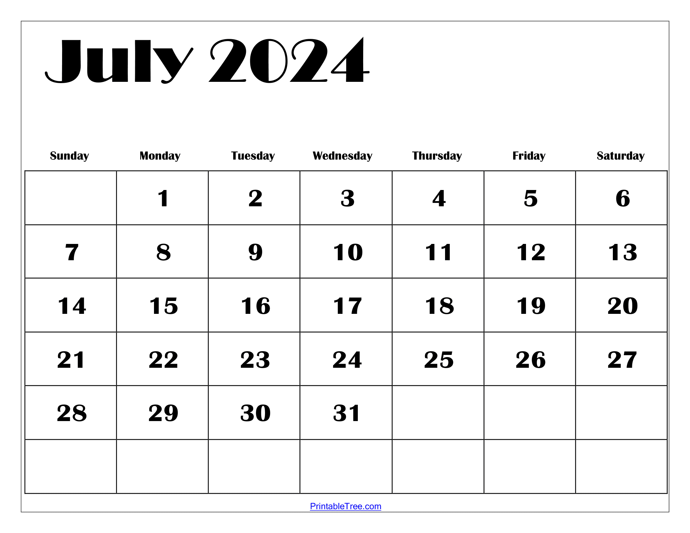 July 2024 Calendar Printable Pdf With Holidays Free Template for 2024 Calendar Printable July