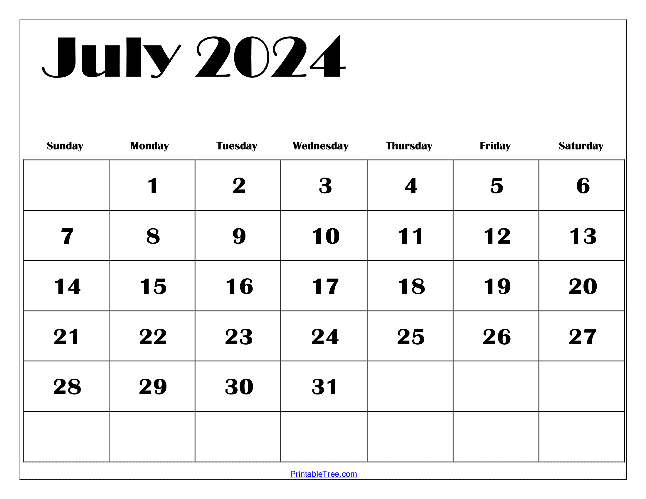 July 2024 Calendar Printable Pdf With Holidays Free Template for Calendar 2024 July Printable