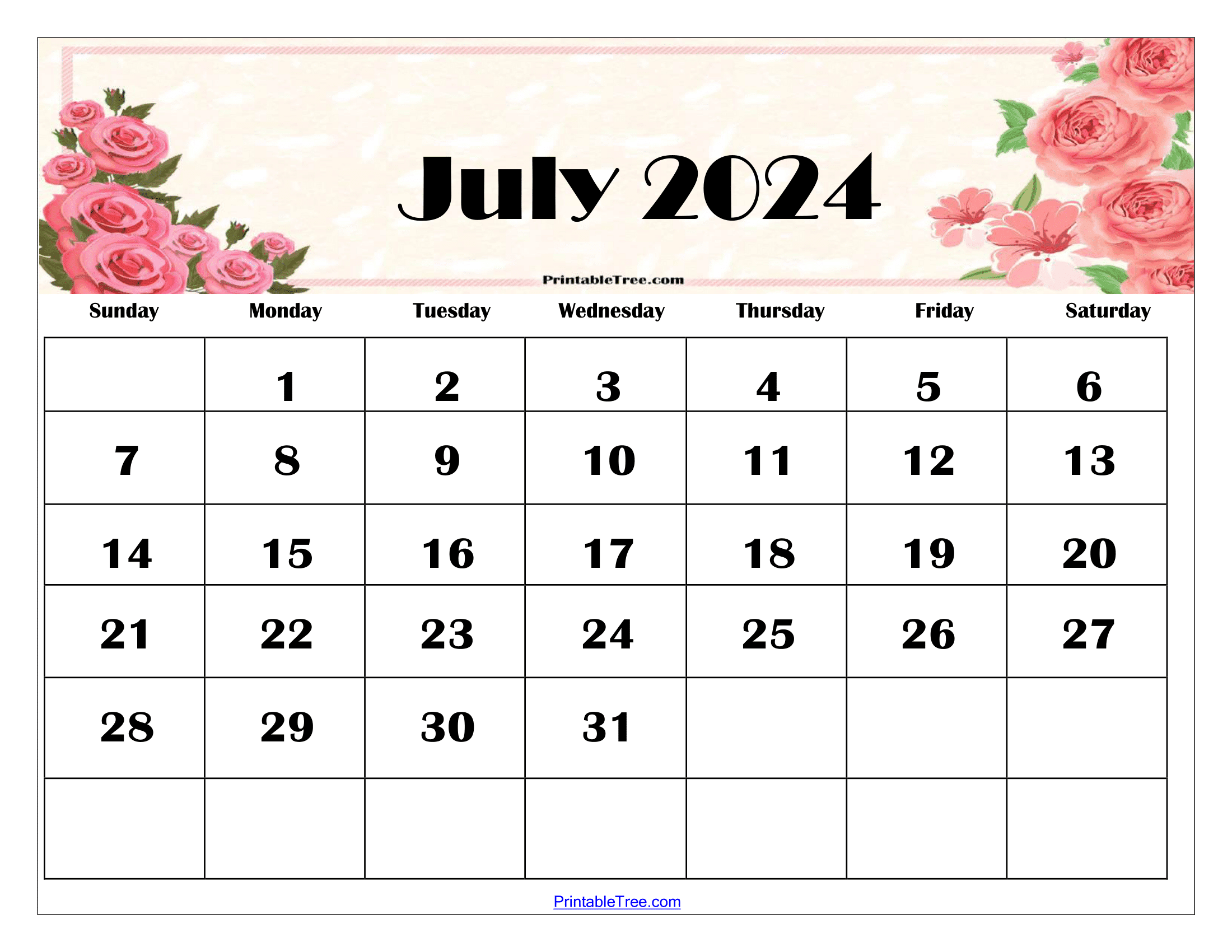 July 2024 Calendar Printable Pdf With Holidays Free Template for Printable July 2024 Calendar With Holidays