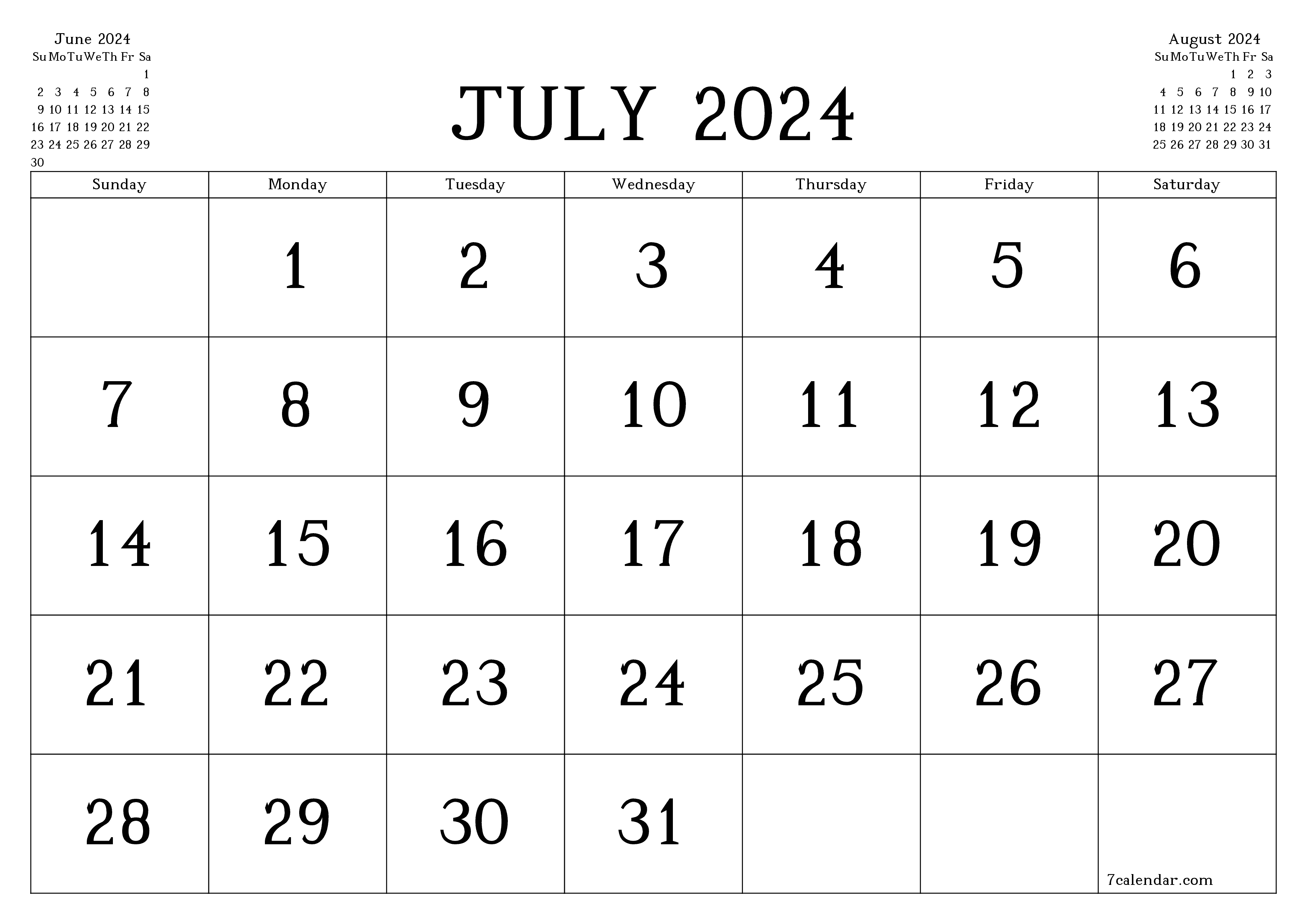July 2024 Free Printable Calendars And Planners, Pdf Templates for Monthly Calendar Printable July 2024