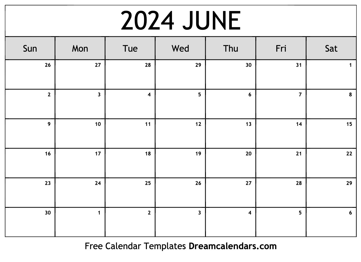 June 2024 Calendar | Free Blank Printable With Holidays for June 2024 Monthly Calendar Printable