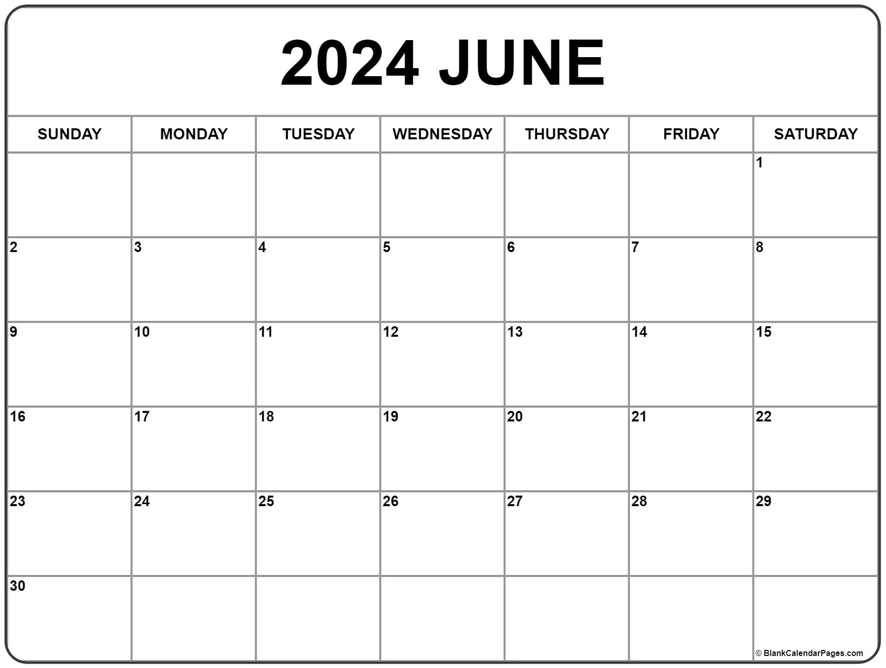 June 2024 Calendar | Free Printable Calendar for Blank Calendar June 2024 Free Printable