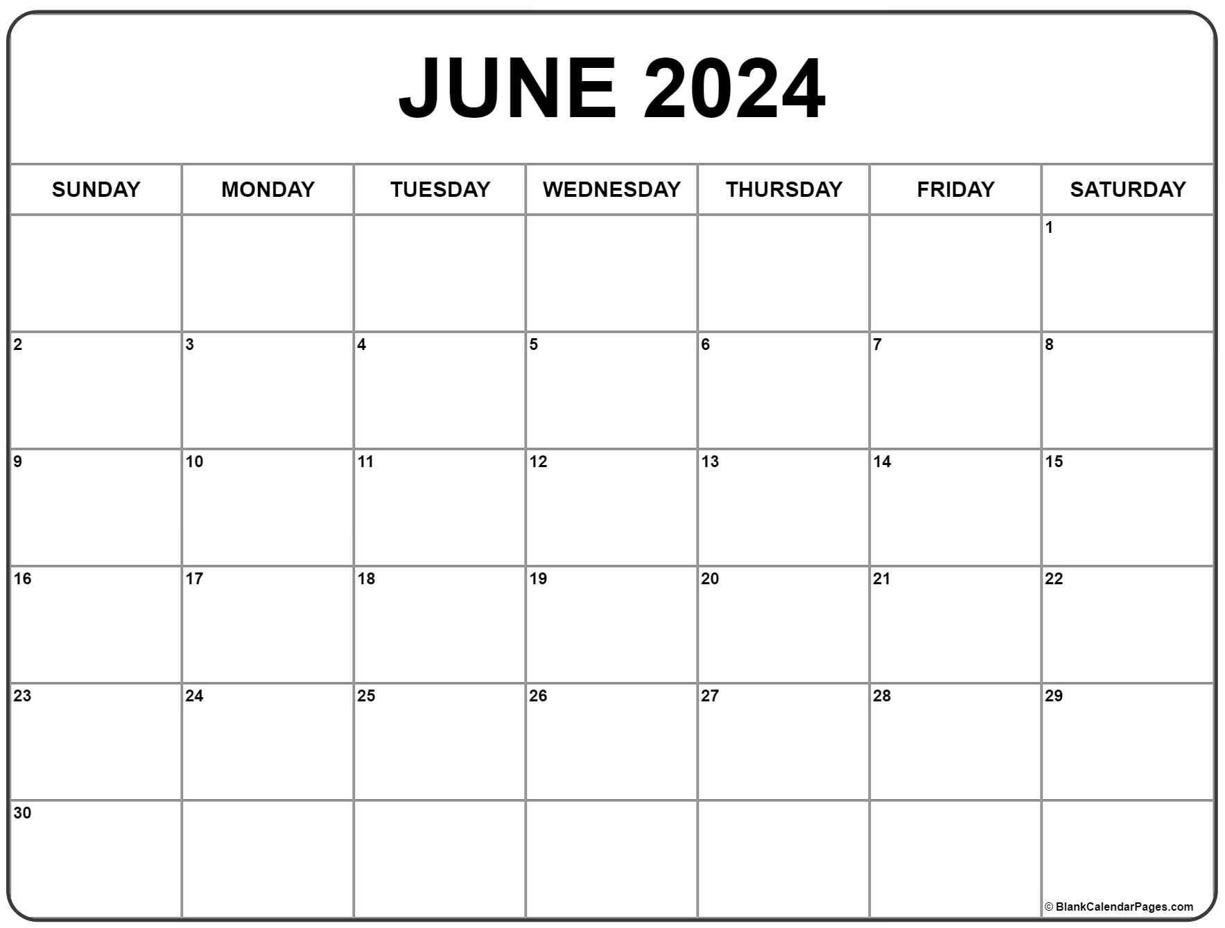 June 2024 Calendar | Free Printable Calendar for Blank Calendar Printable June 2024