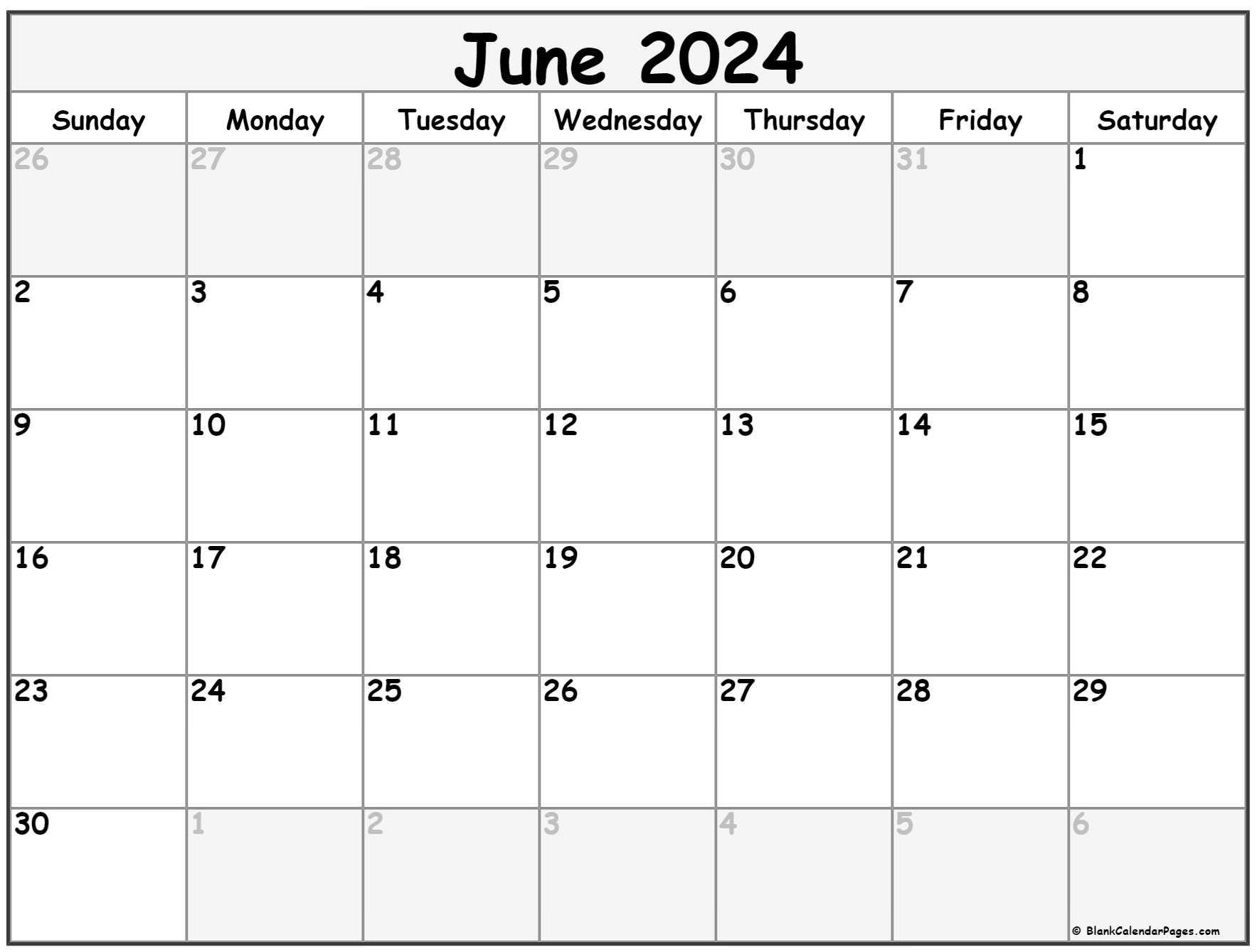 June 2024 Calendar | Free Printable Calendar for June Calendar 2024 Printable