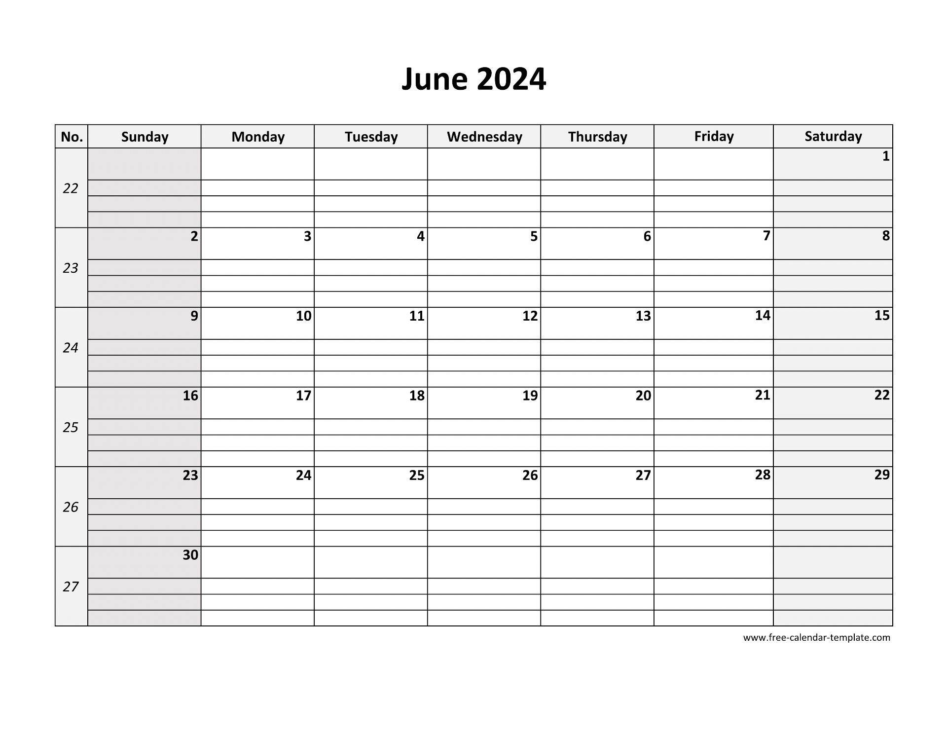 June 2024 Calendar Free Printable With Grid Lines Designed for June 2024 Printable Calendar With Lines