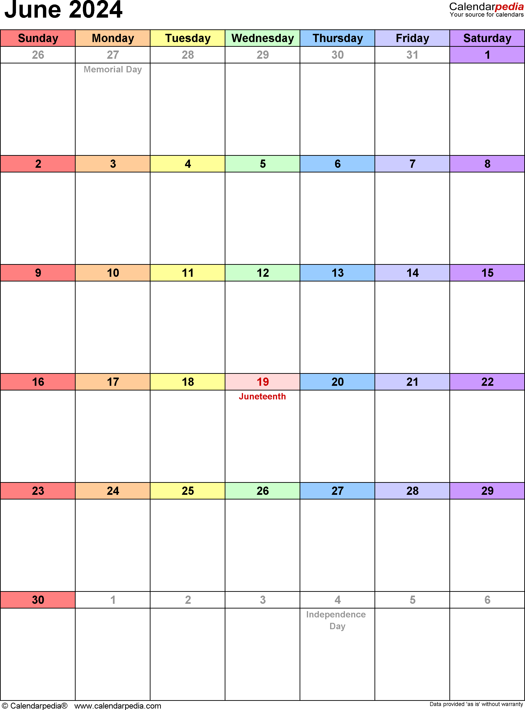 June 2024 Calendar | Templates For Word, Excel And Pdf for June 2024 Calendar Printable Portrait