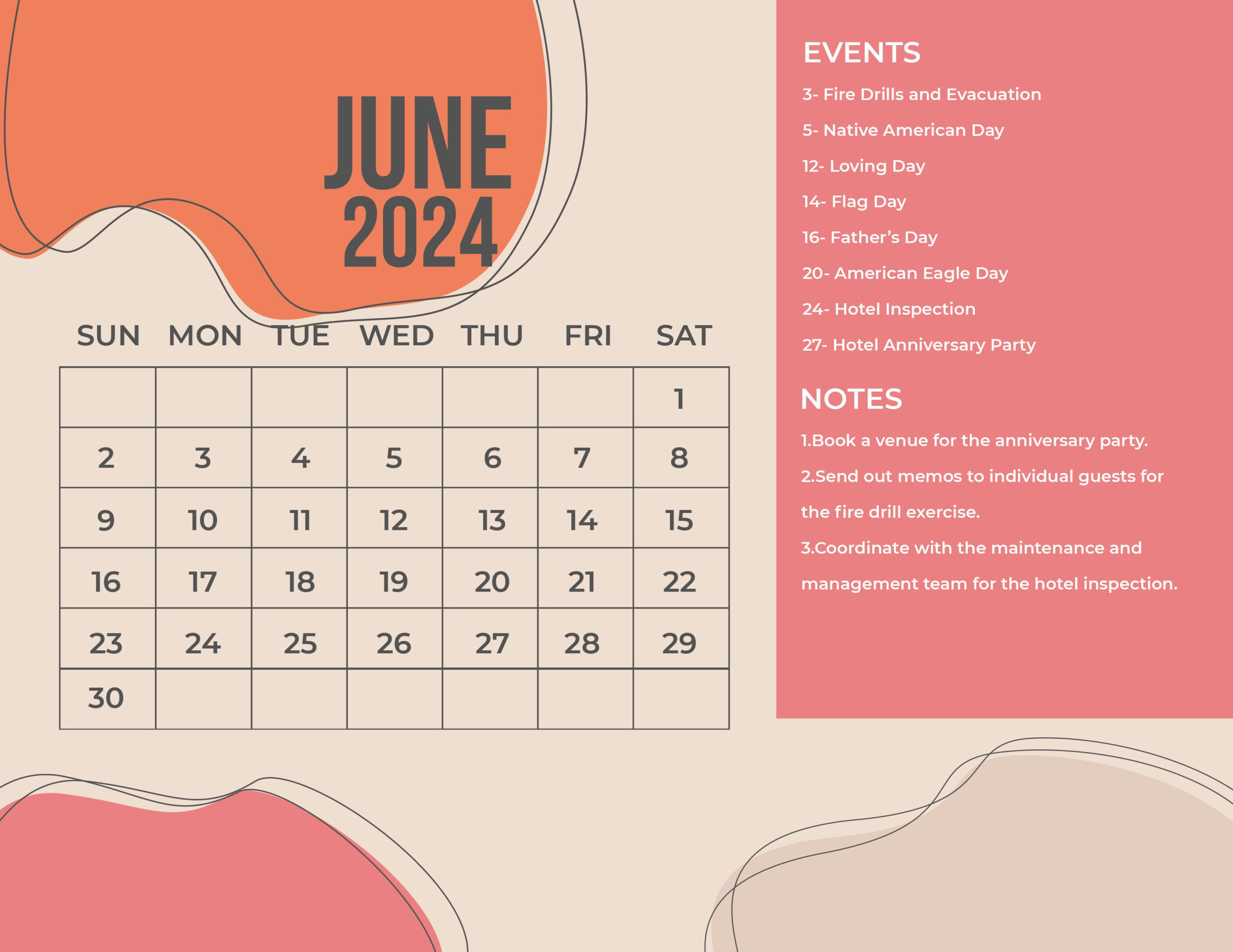 June 2024 Calendar With Holidays - Word, Illustrator, Eps, Svg for June 2024 Calendar With Holidays Printable