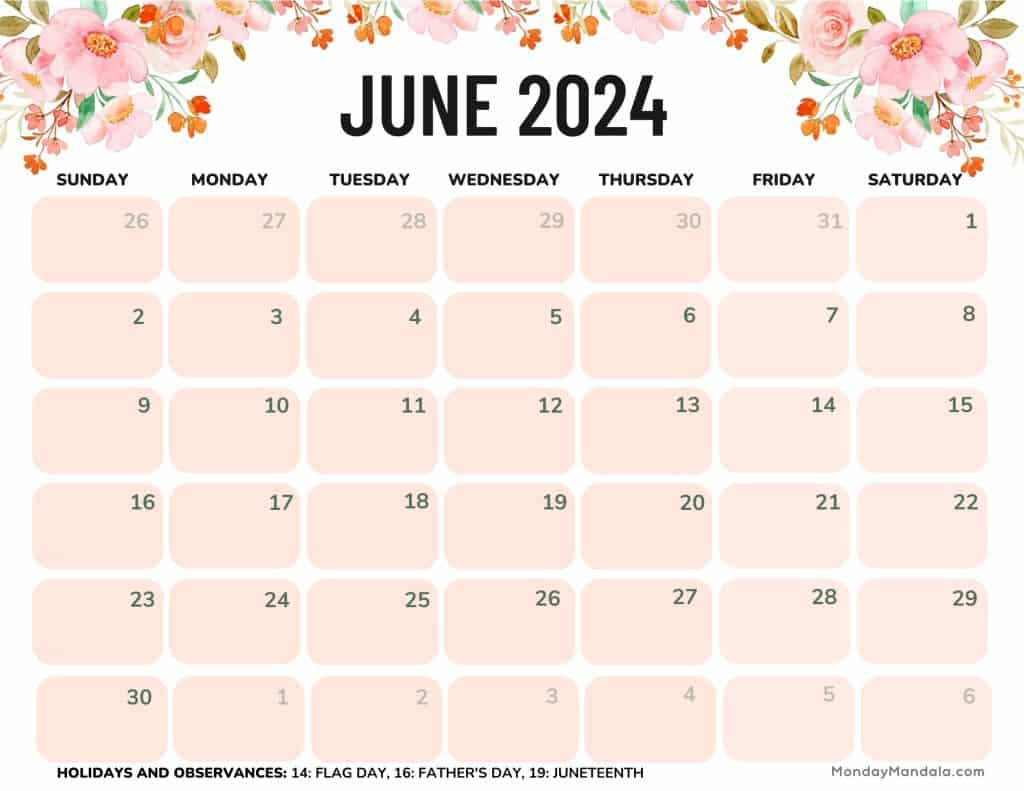 June 2024 Calendars (52 Free Pdf Printables) for Cute June 2024 Calendar Printable