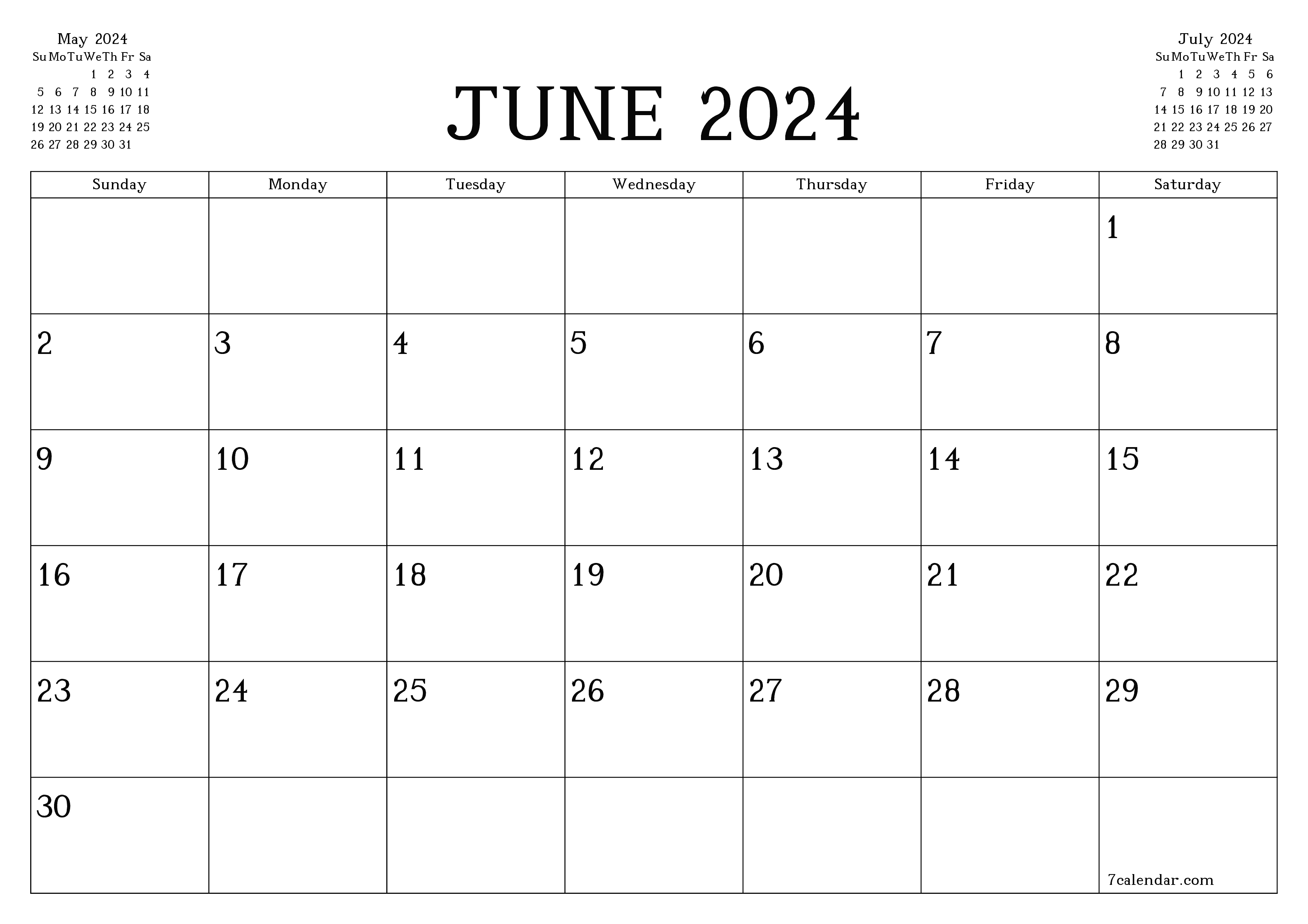 June 2024 Free Printable Calendars And Planners, Pdf Templates for Blank June Calendar 2024 Printable