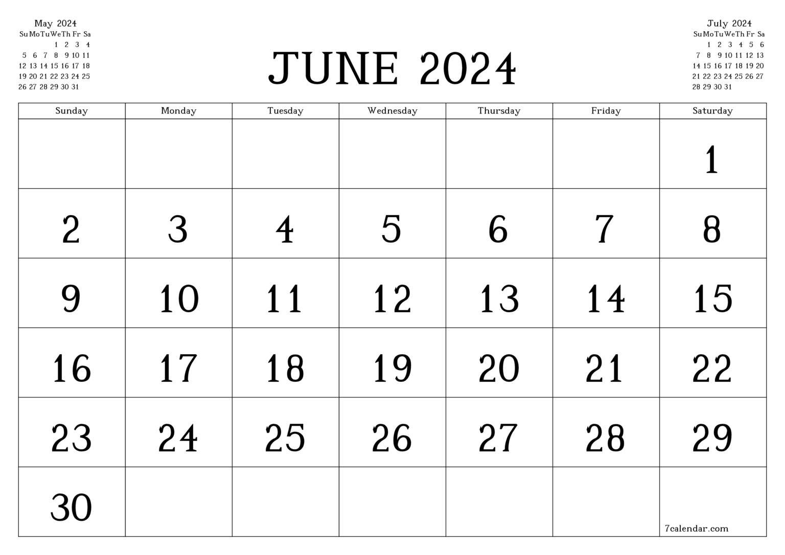 June Monthly Calendar 2024 Printable FREE Printable