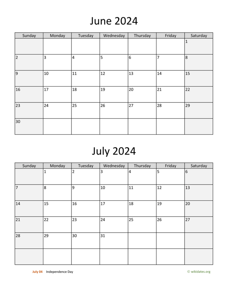 June July Calendar 2024 Printable FREE Printable