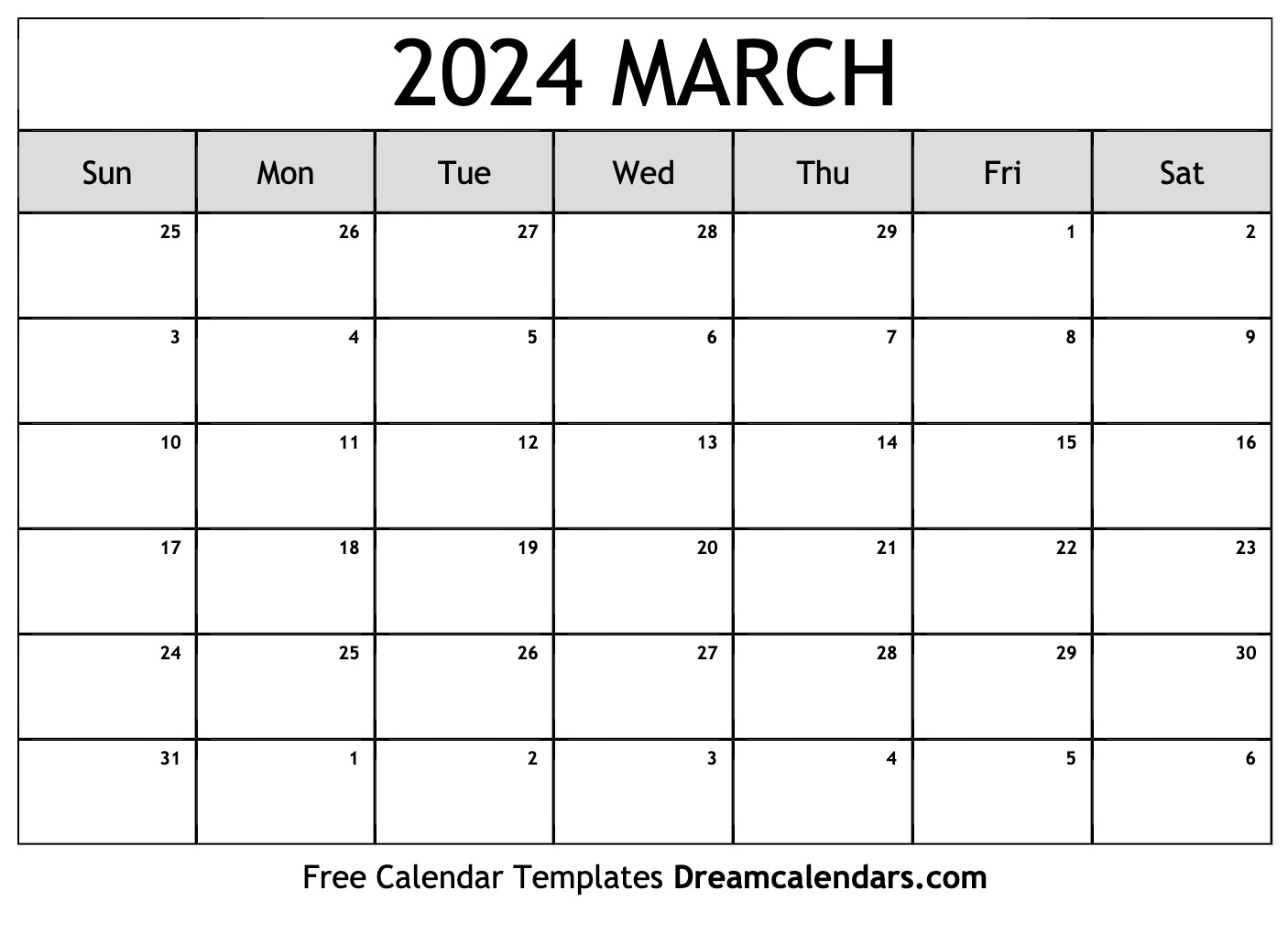 March 2024 Calendar | Free Blank Printable With Holidays for Blank Calendar Template March 2024 Printable