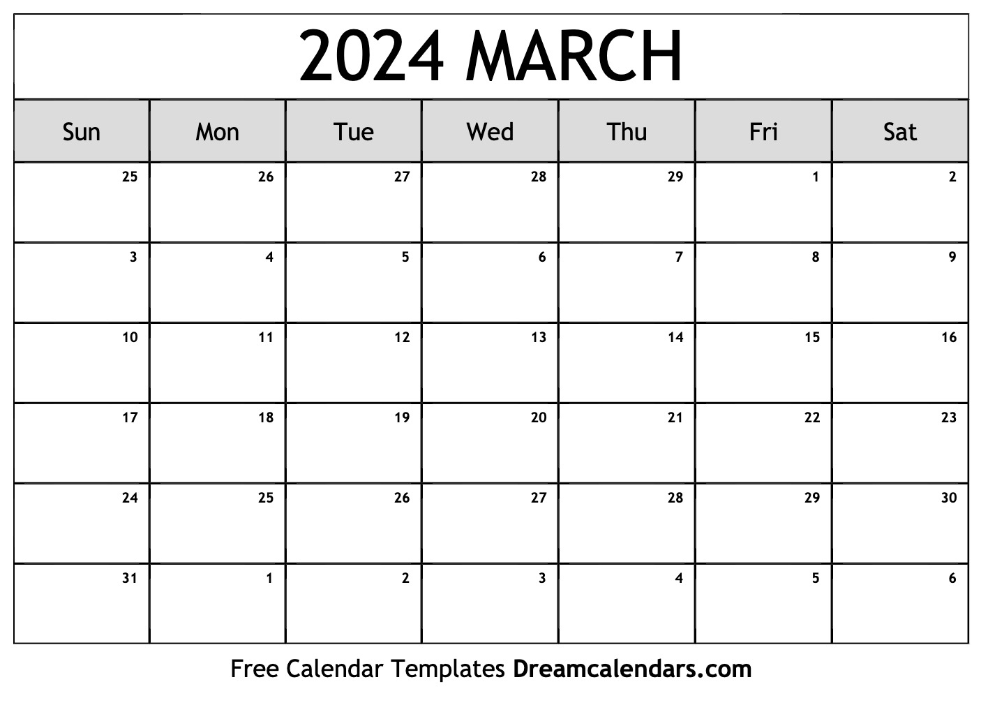 Blank Calendar Template March 2024 Printable Printable Calendar 2024