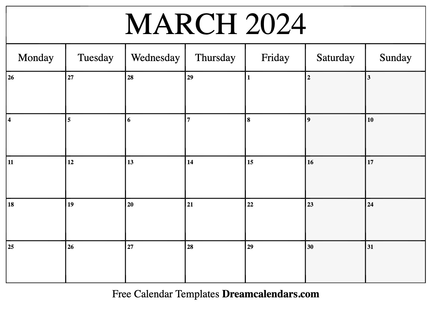 March 2024 Calendar | Free Blank Printable With Holidays for March 2024 Calendar Printable Wiki