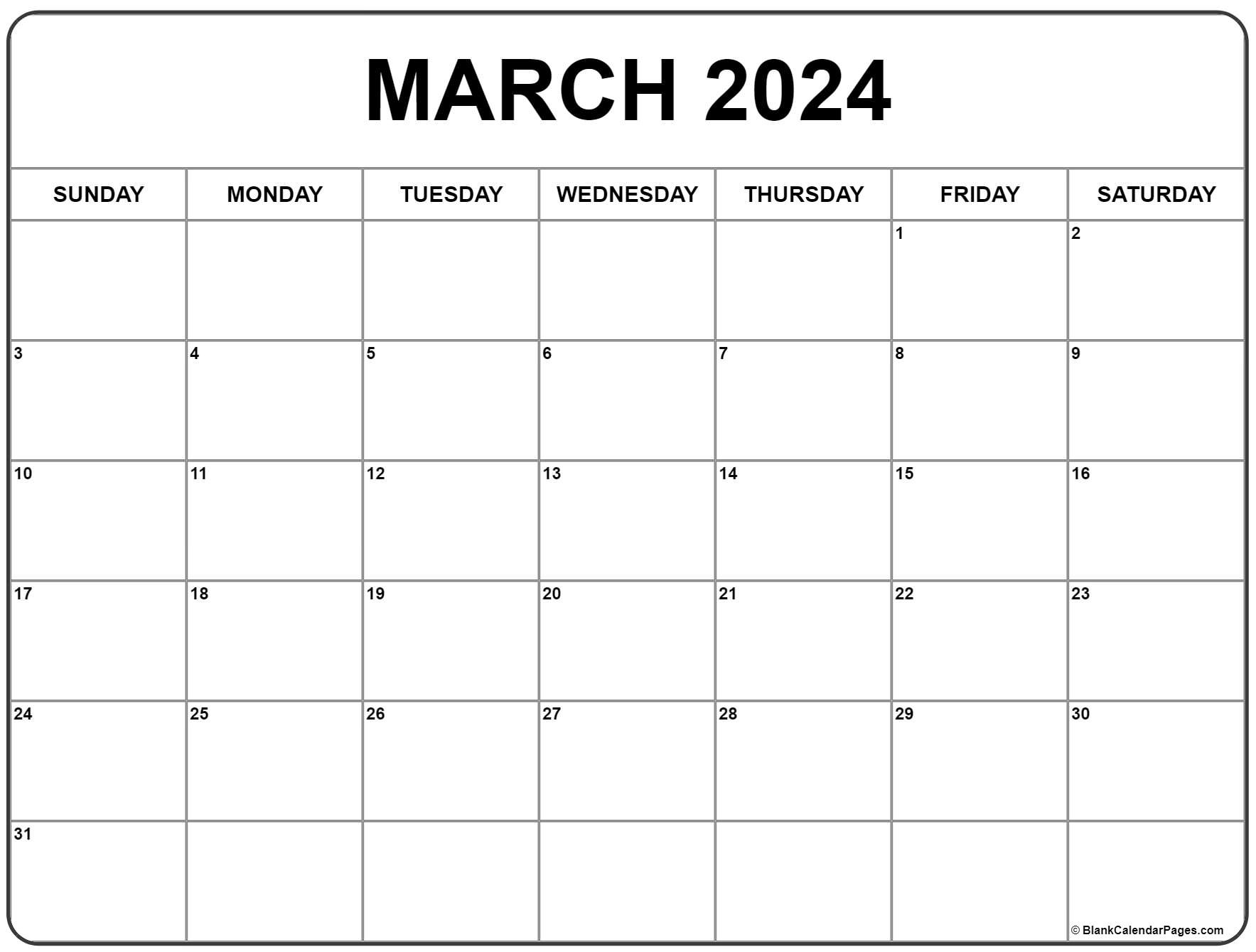March 2024 Calendar | Free Printable Calendar for Blank Calendar March 2024 Printable