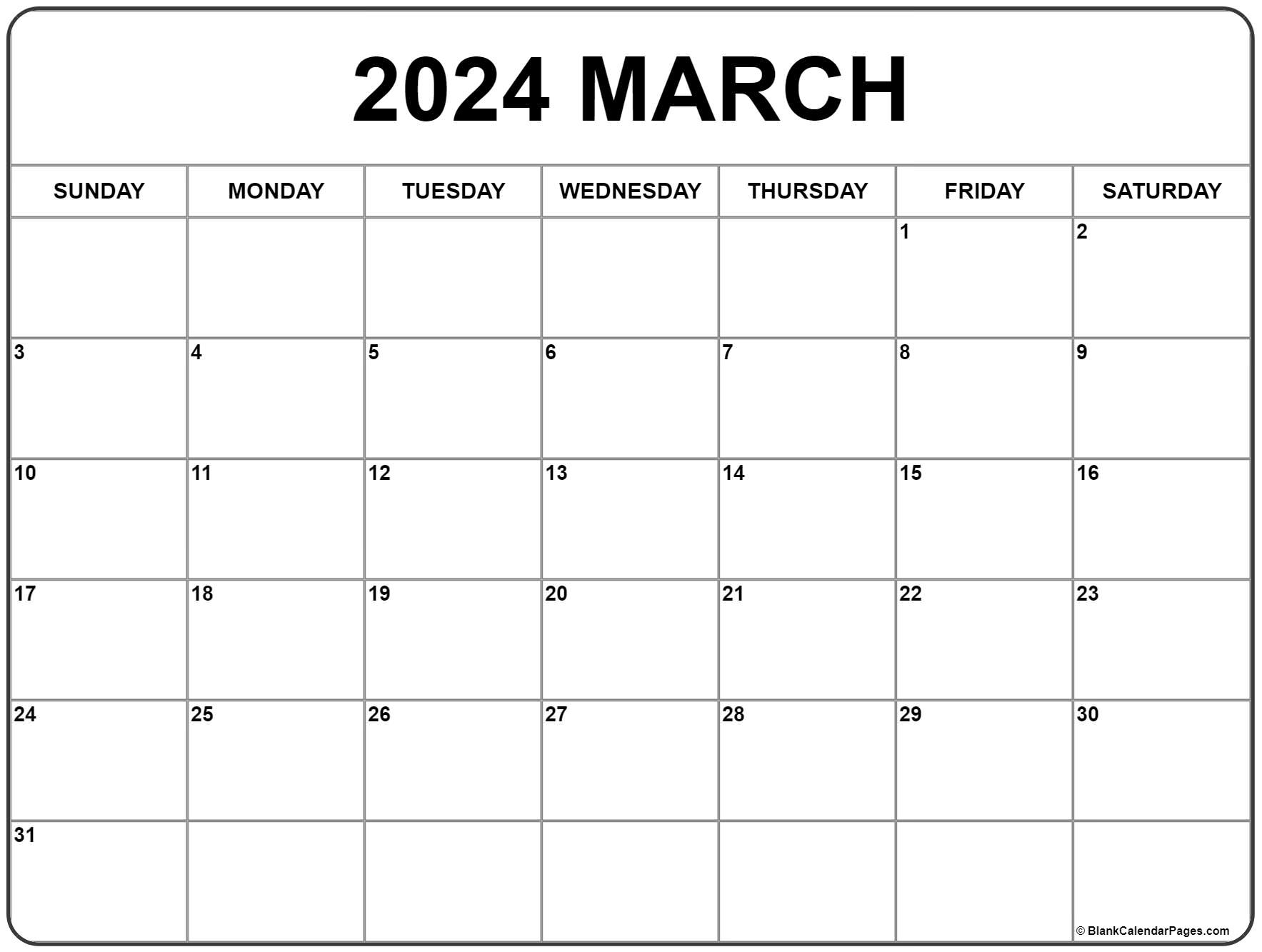 March 2024 Calendar | Free Printable Calendar for Blank Calendar Template March 2024 Printable