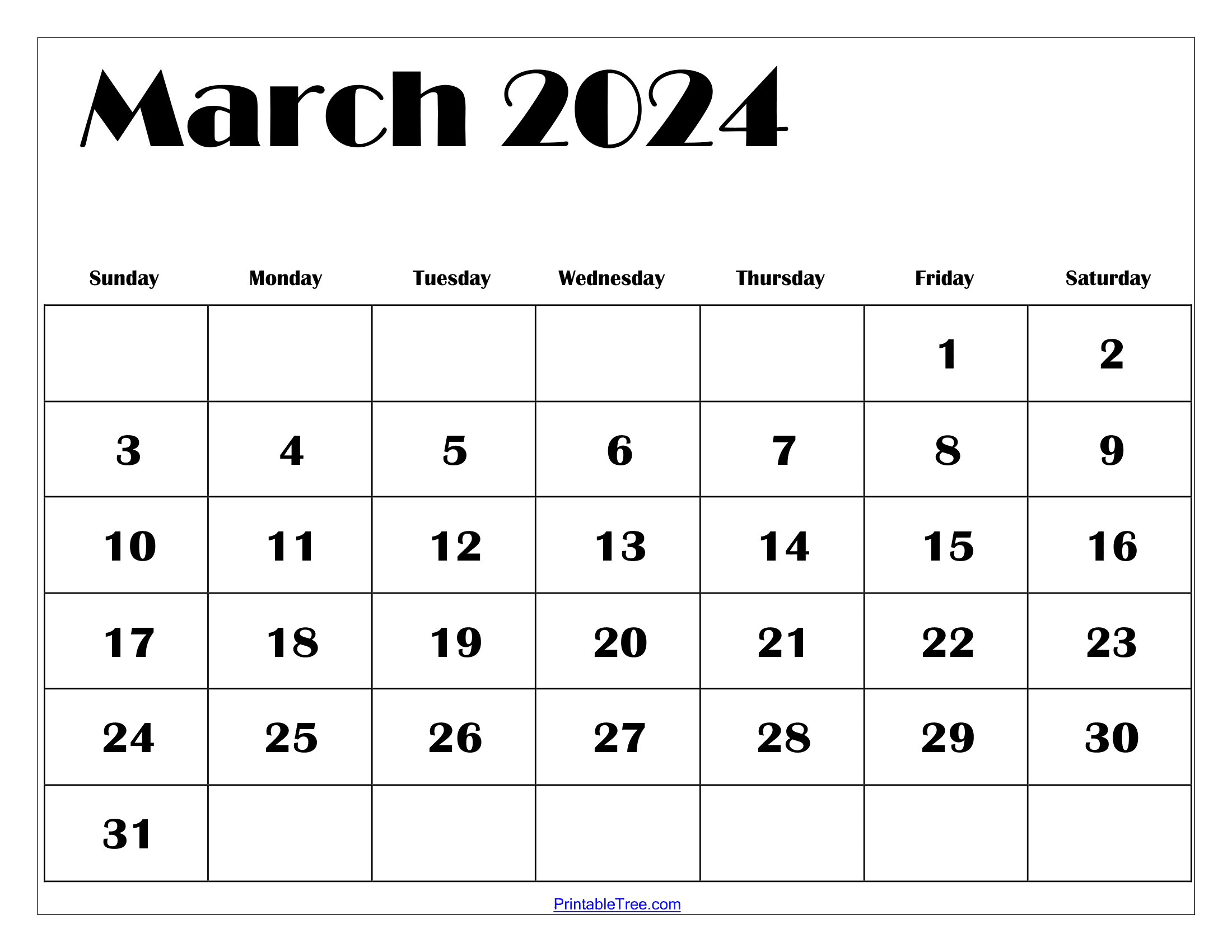 March 2024 Calendar Printable Pdf With Holidays Template Free for Blank Calendar Printable March 2024