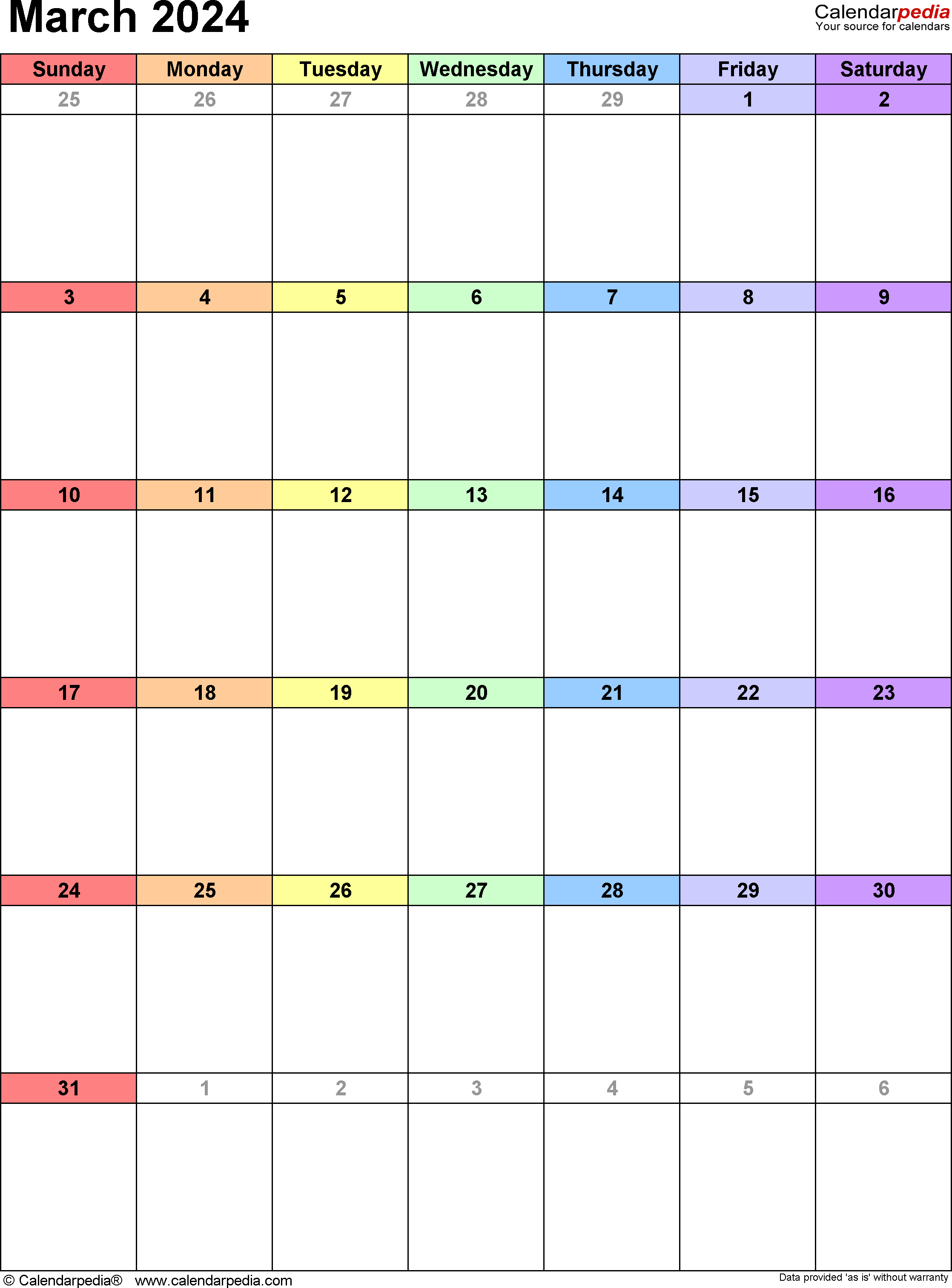 March 2024 Calendar | Templates For Word, Excel And Pdf for March 2024 Calendar Printable Portrait