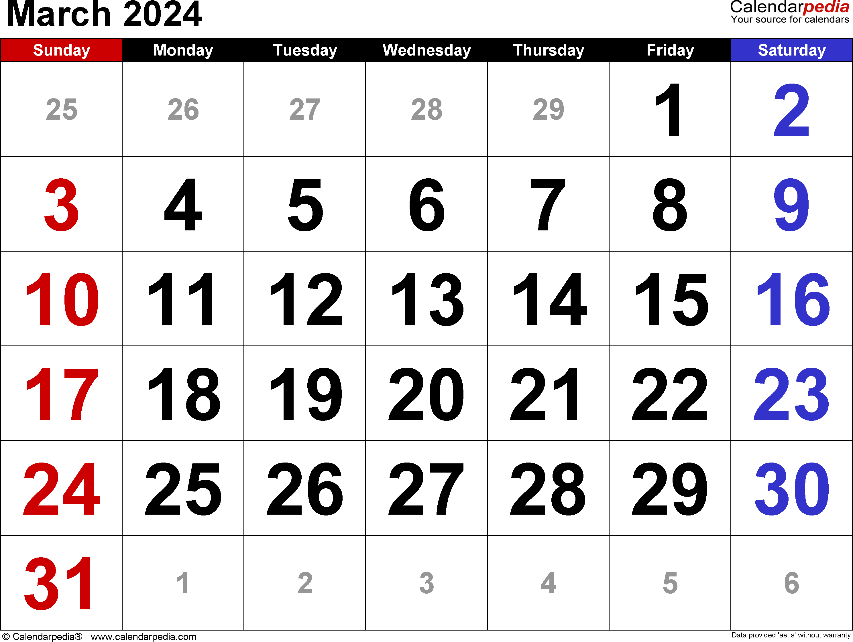 March 2024 Calendar | Templates For Word, Excel And Pdf for Printable Calendar Mar 2024