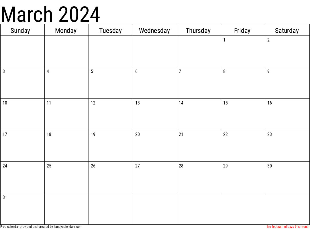 March 2024 Calendar With Holidays - Handy Calendars for Free Printable Calendar March 2024 With Holidays