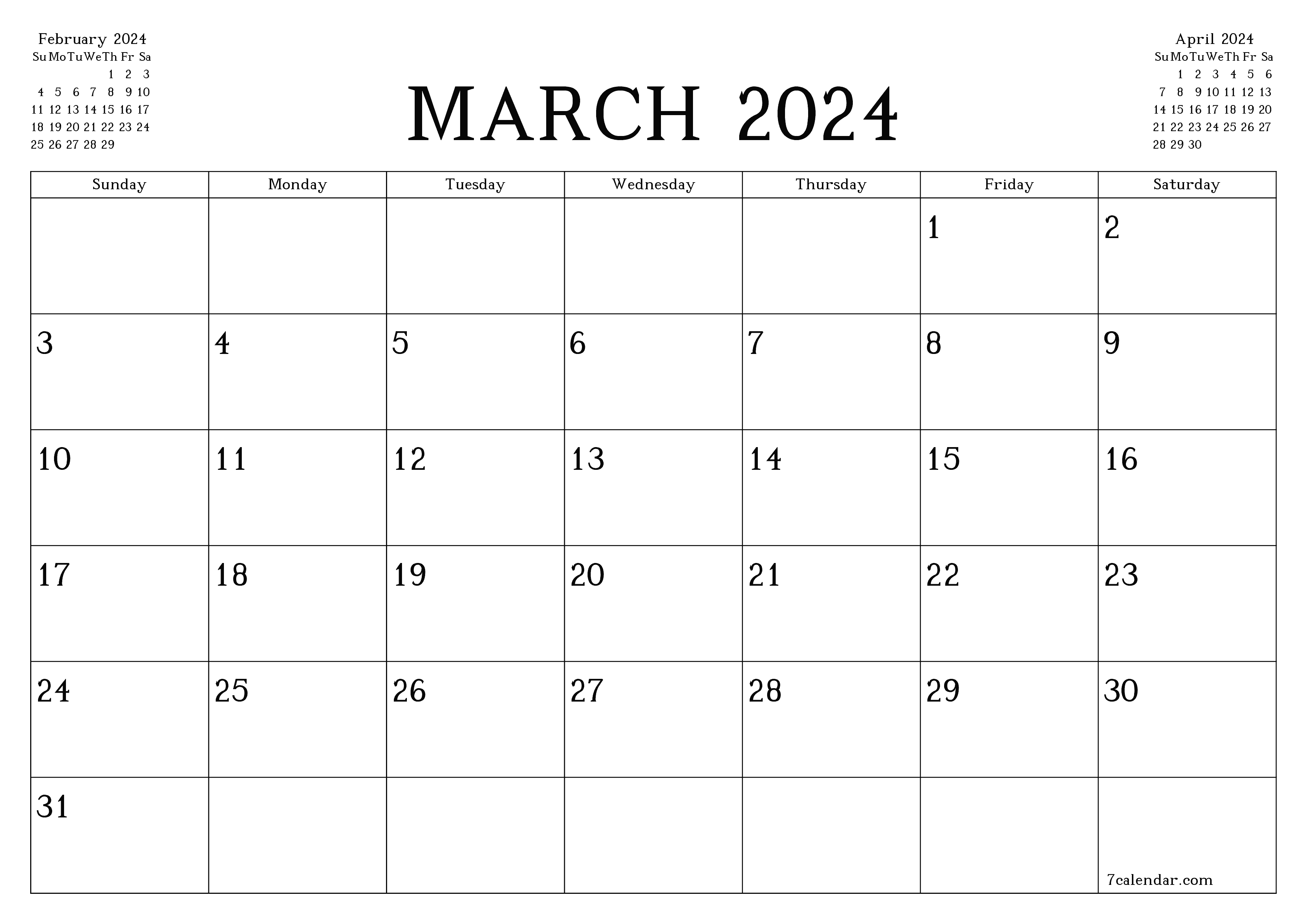 March 2024 Free Printable Calendars And Planners, Pdf Templates for 2024 March Calendar Free Printable