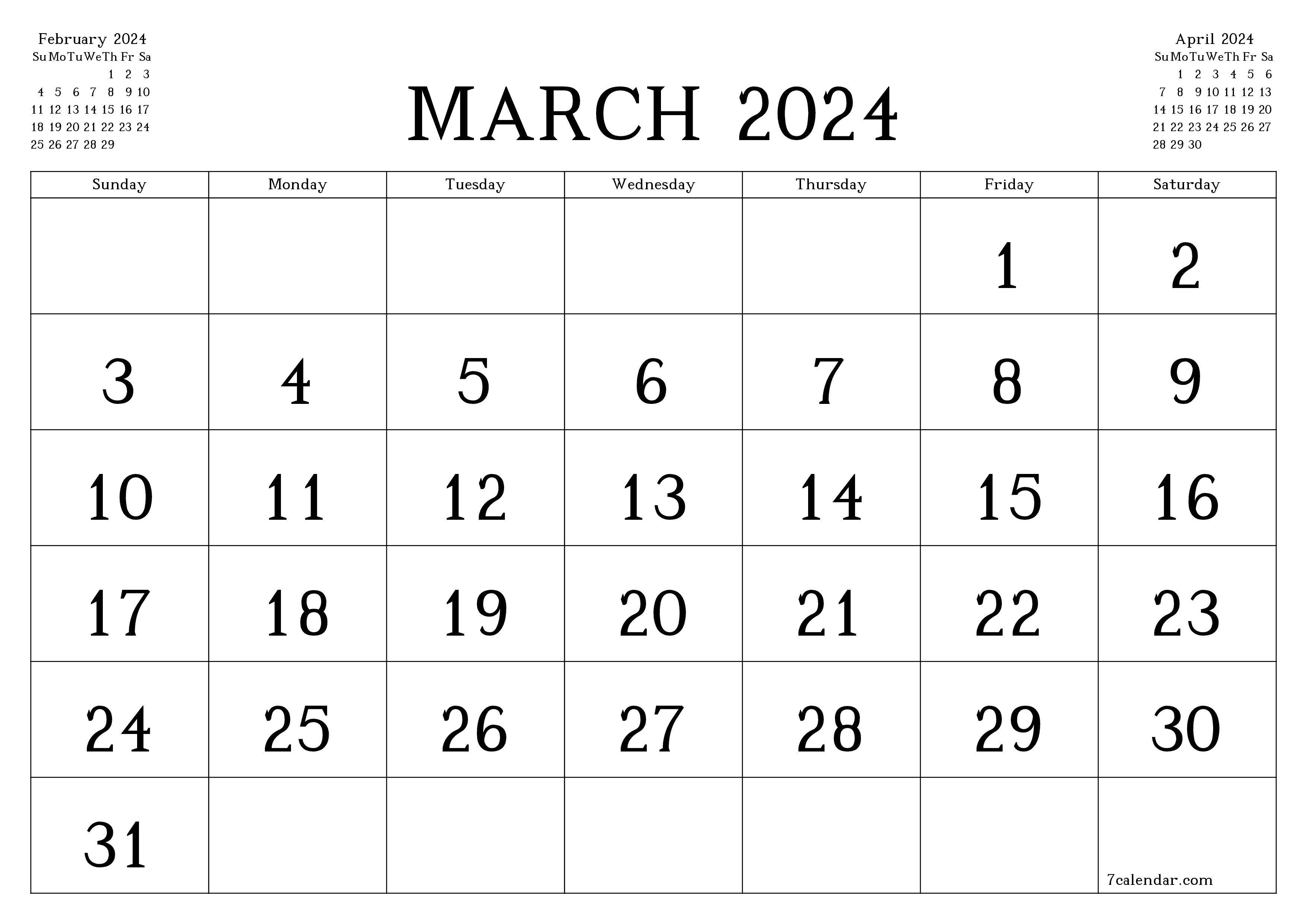March 2024 Free Printable Calendars And Planners, Pdf Templates for Free March 2024 Printable Calendar