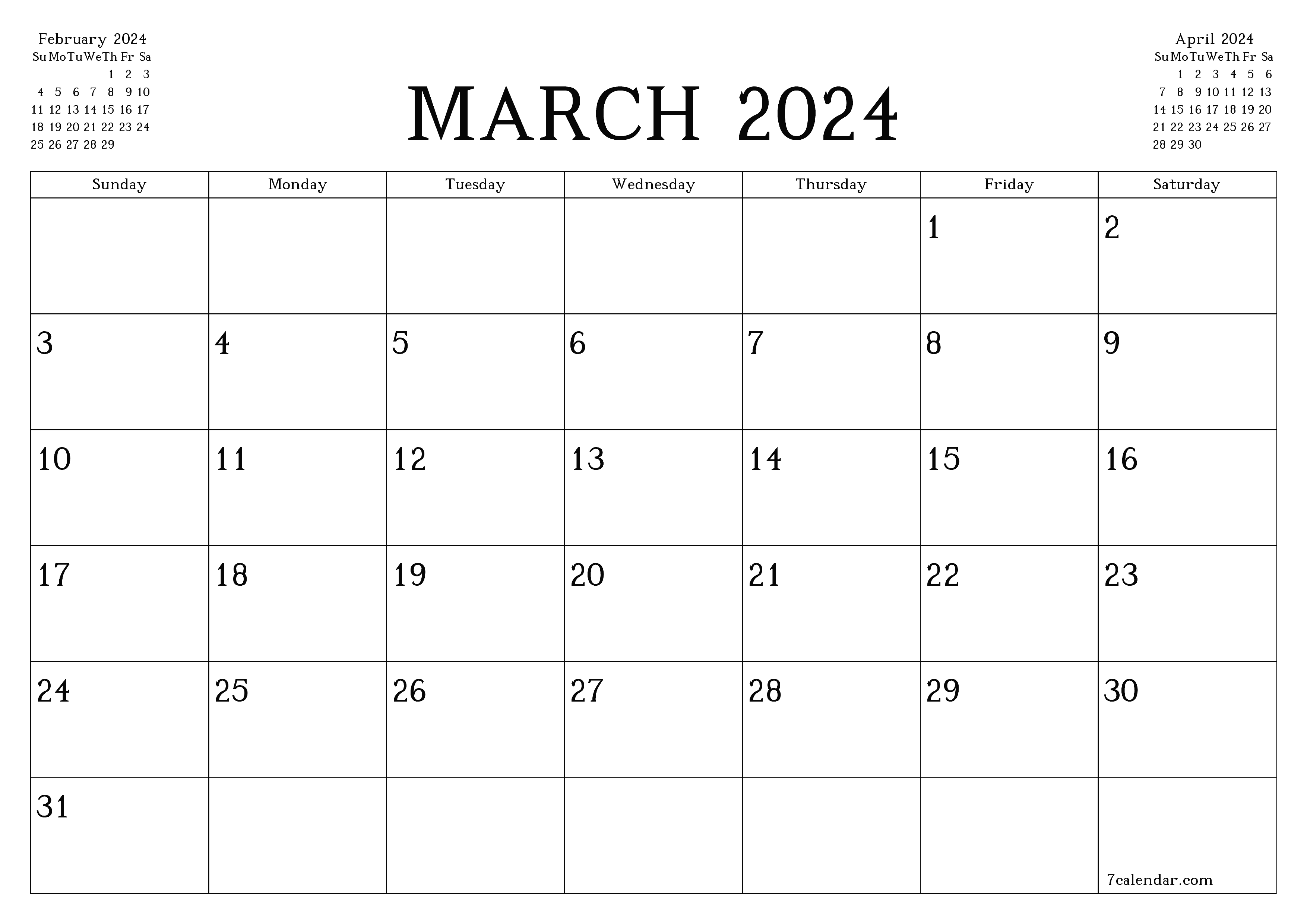 March 2024 Free Printable Calendars And Planners, Pdf Templates for Free Printable Calendar 2024 March