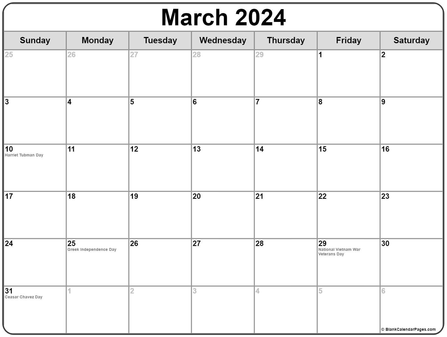 March 2024 With Holidays Calendar for March 2024 Calendar With Holidays Free Printable