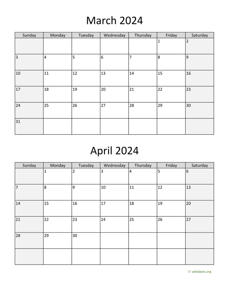 March And April 2024 Calendar Printable FREE Printable