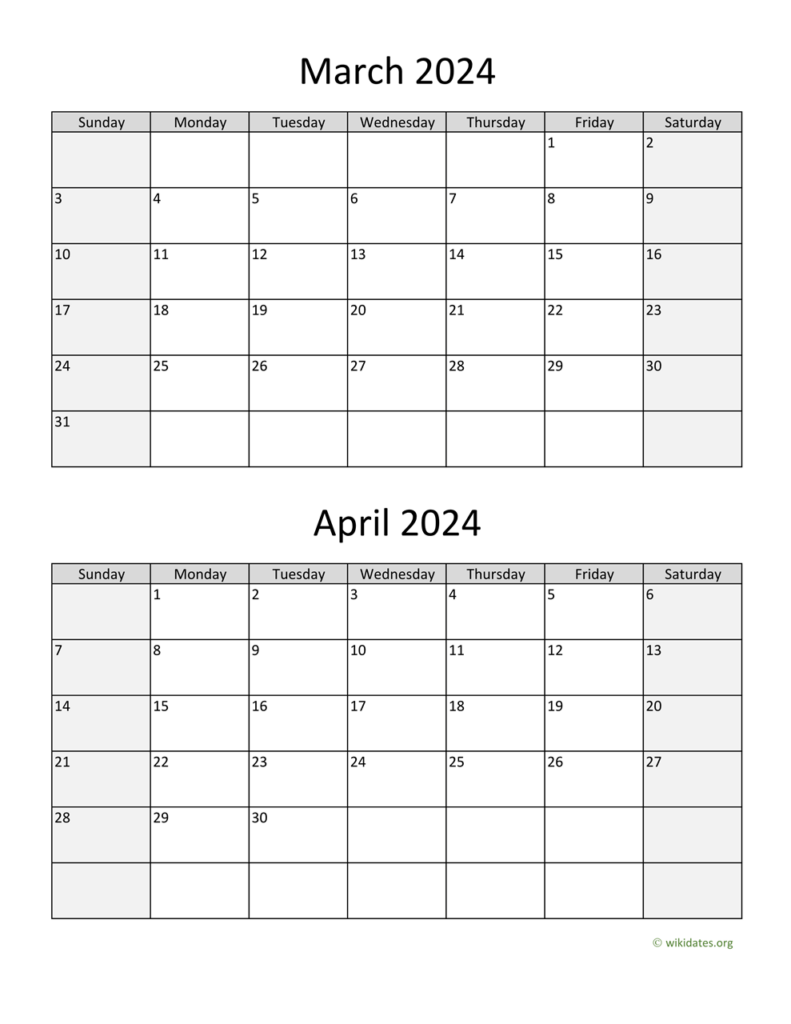 March April Calendar 2024 Printable | Printable Calendar 2024