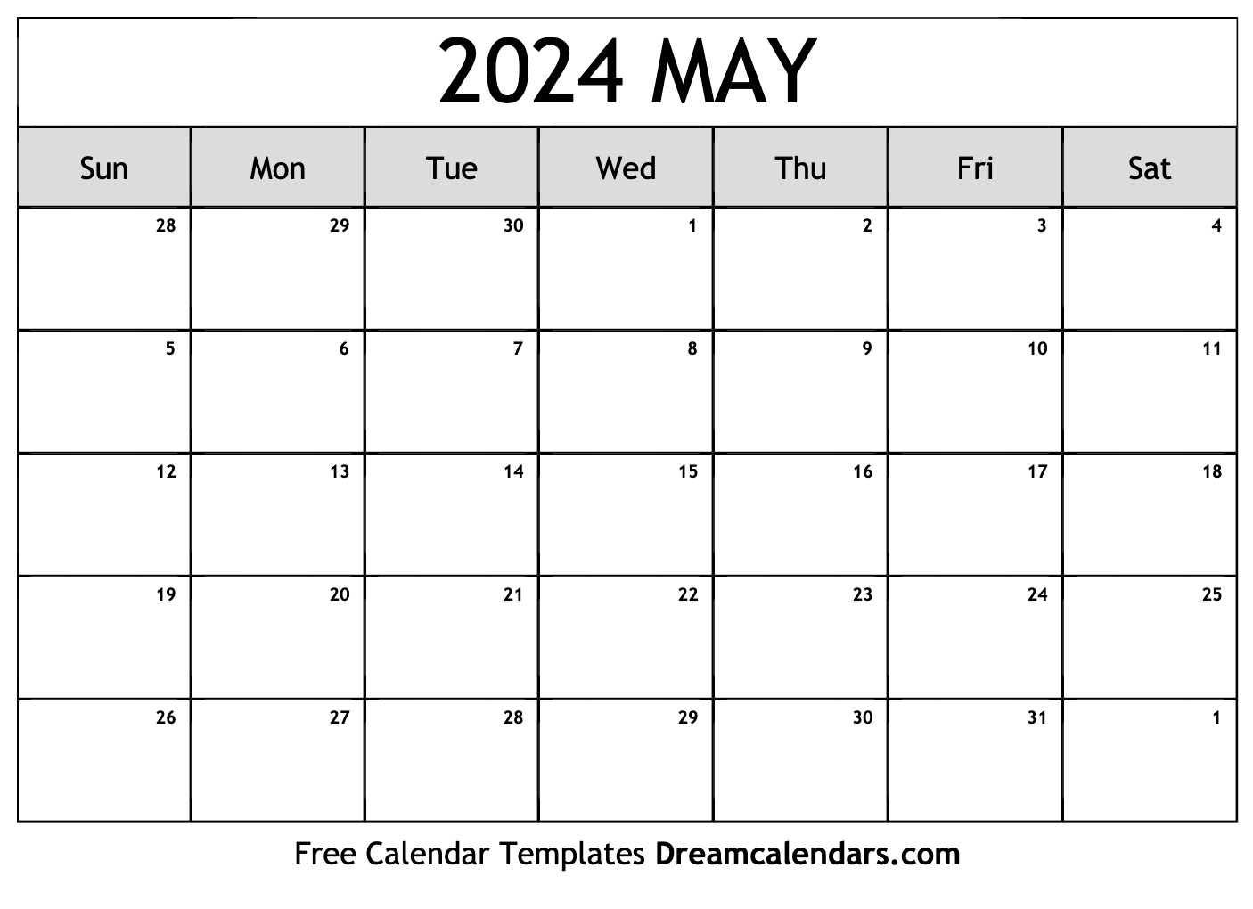 May 2024 Calendar | Free Blank Printable With Holidays for Blank Calendar May 2024 Free Printable
