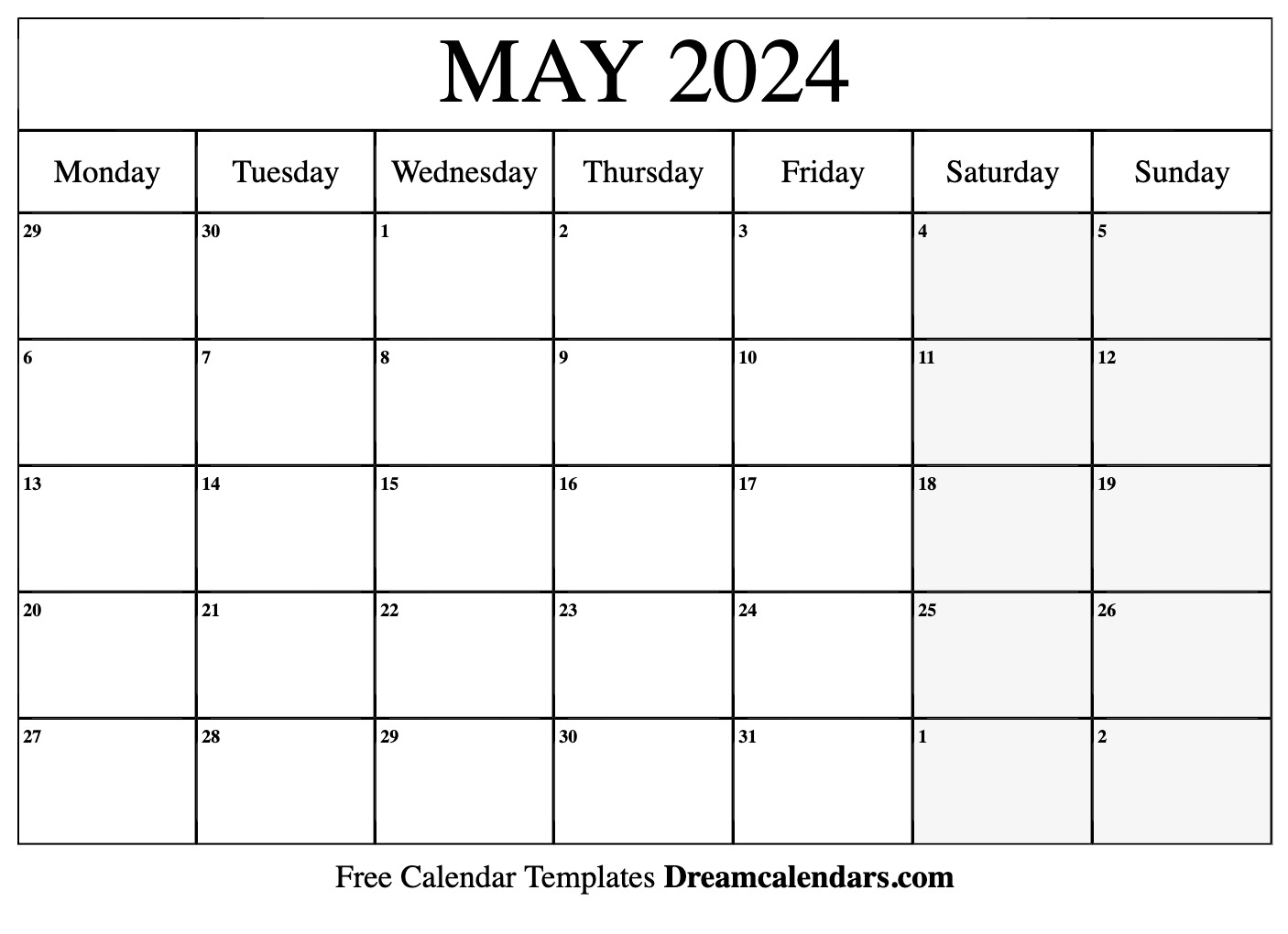 May 2024 Calendar | Free Blank Printable With Holidays for May Calendar 2024 Printable Monday Start