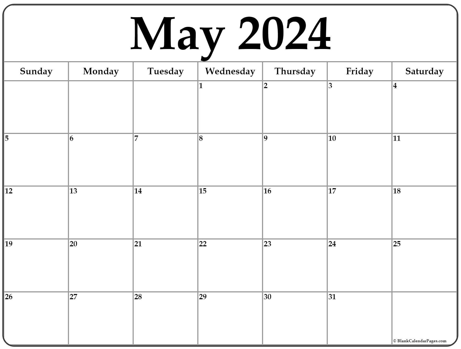 May 2024 Calendar | Free Printable Calendar for Blank Calendar May 2024 Free Printable