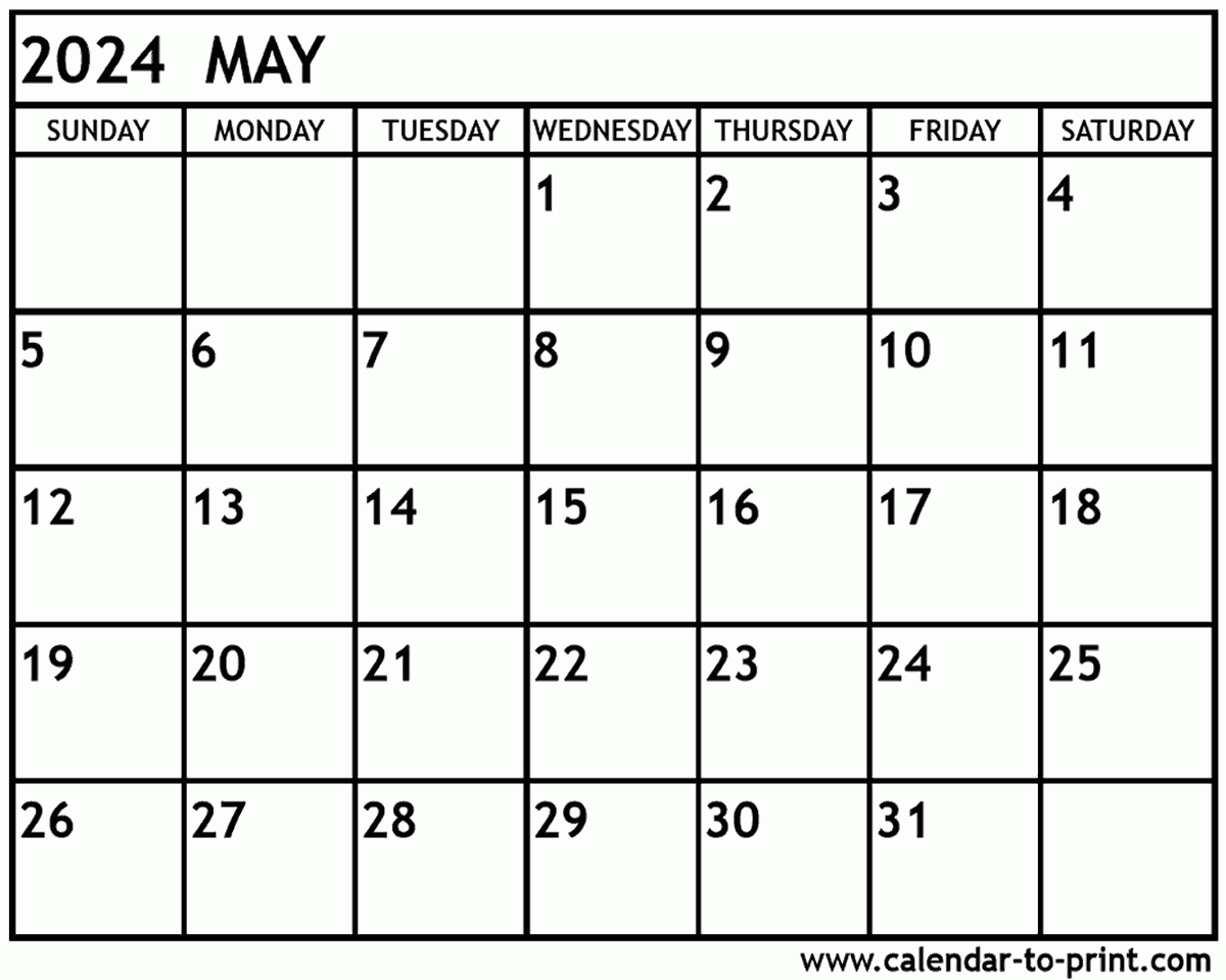 May 2024 Calendar Printable for Blank Monthly Calendar Printable May 2024