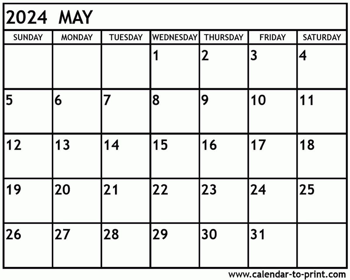 May 2024 Calendar Printable for Calendar 2024 May Printable Free