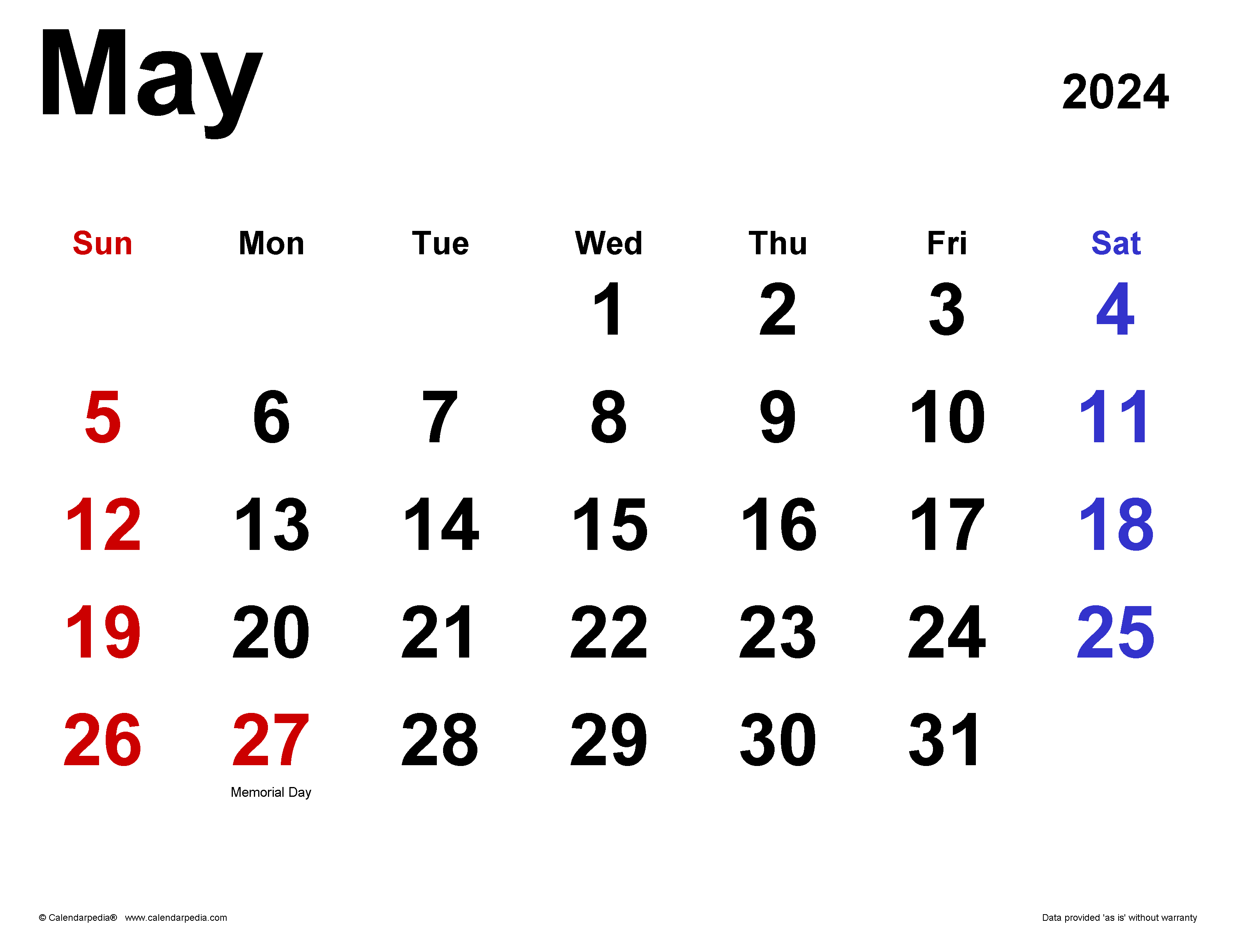 May 2024 Calendar | Templates For Word, Excel And Pdf for May 2024 Calendar Printable Word