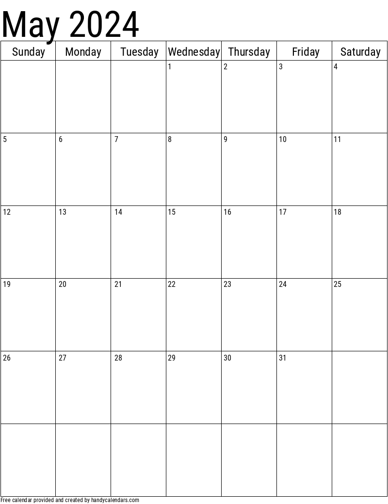May 2024 Vertical Calendar - Handy Calendars for May 2024 Calendar Printable Vertical
