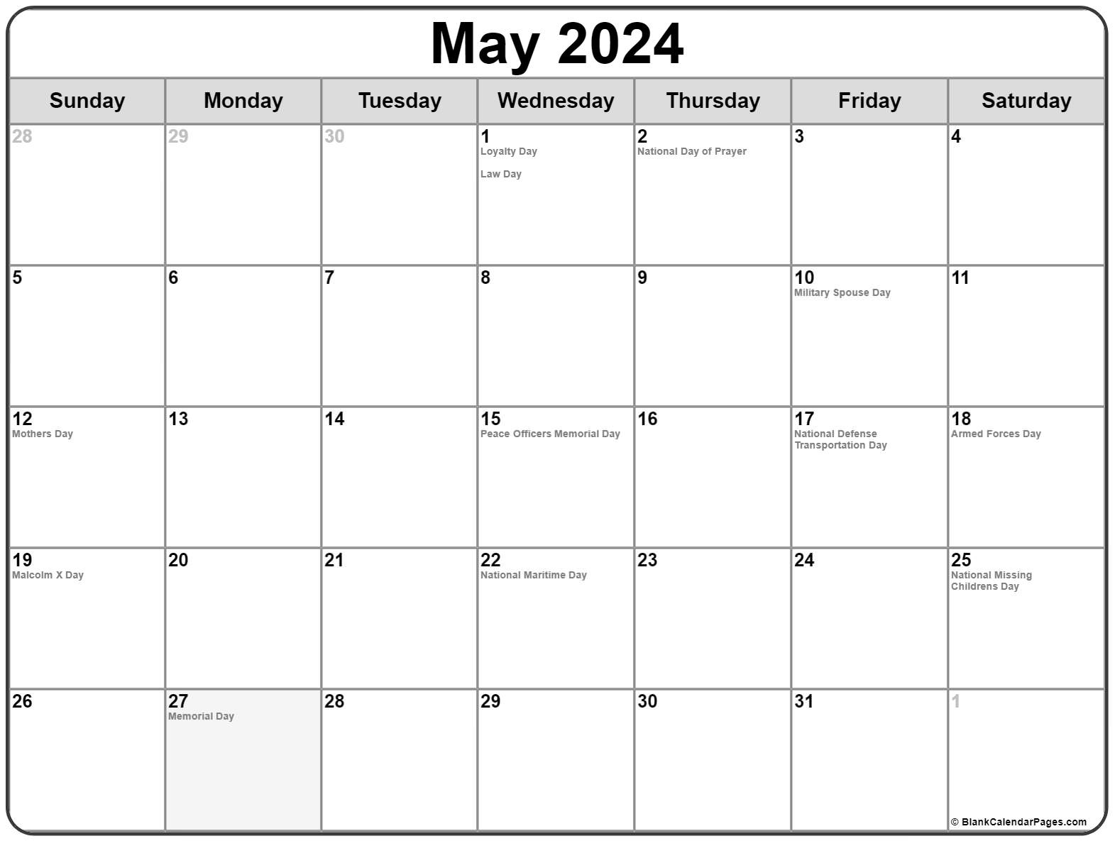 May 2024 With Holidays Calendar for Free Printable May Calendar 2024 With Holidays