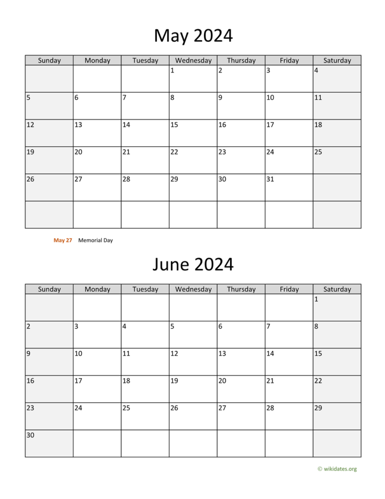 May/June Calendar 2024 Printable FREE Printable