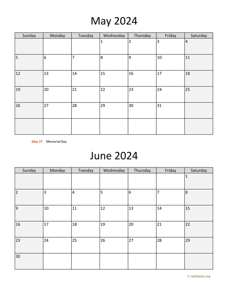 May/June Calendar 2024 Printable FREE Printable
