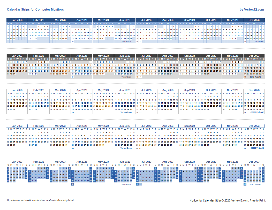 Monitor Calendar Strip Template for 2024 Calendar Strip Printable
