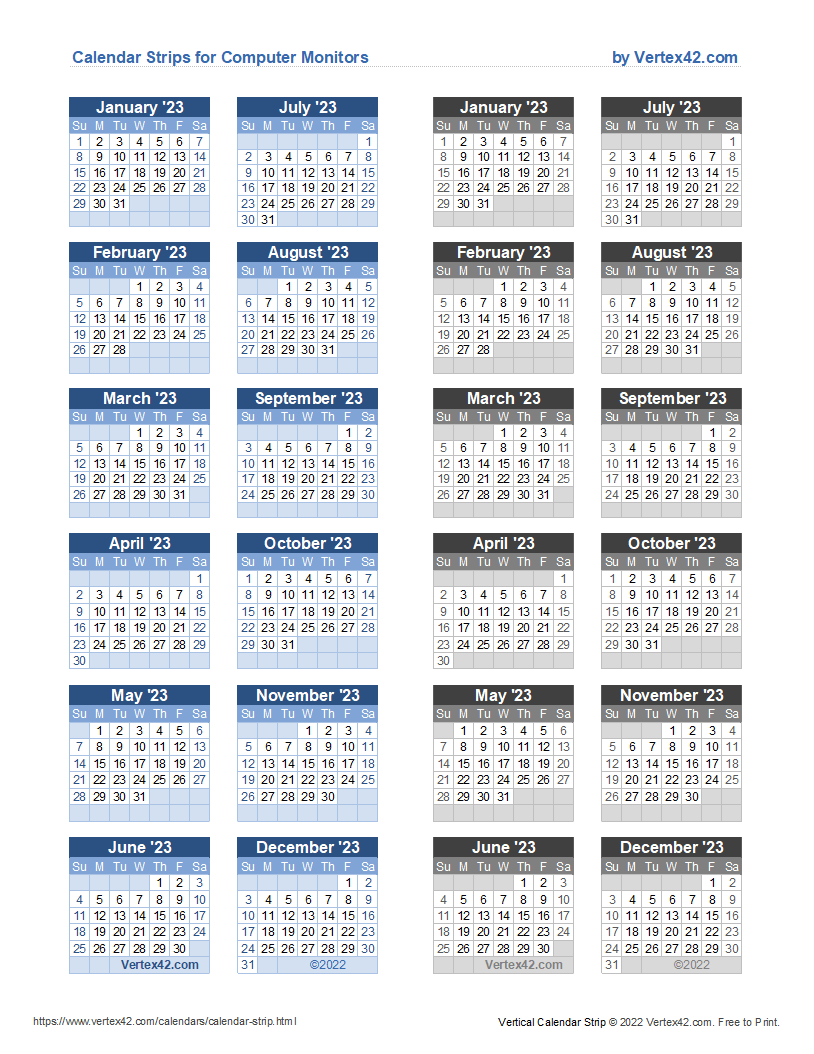 Monitor Calendar Strip Template for 2024 Monitor Calendar Printable