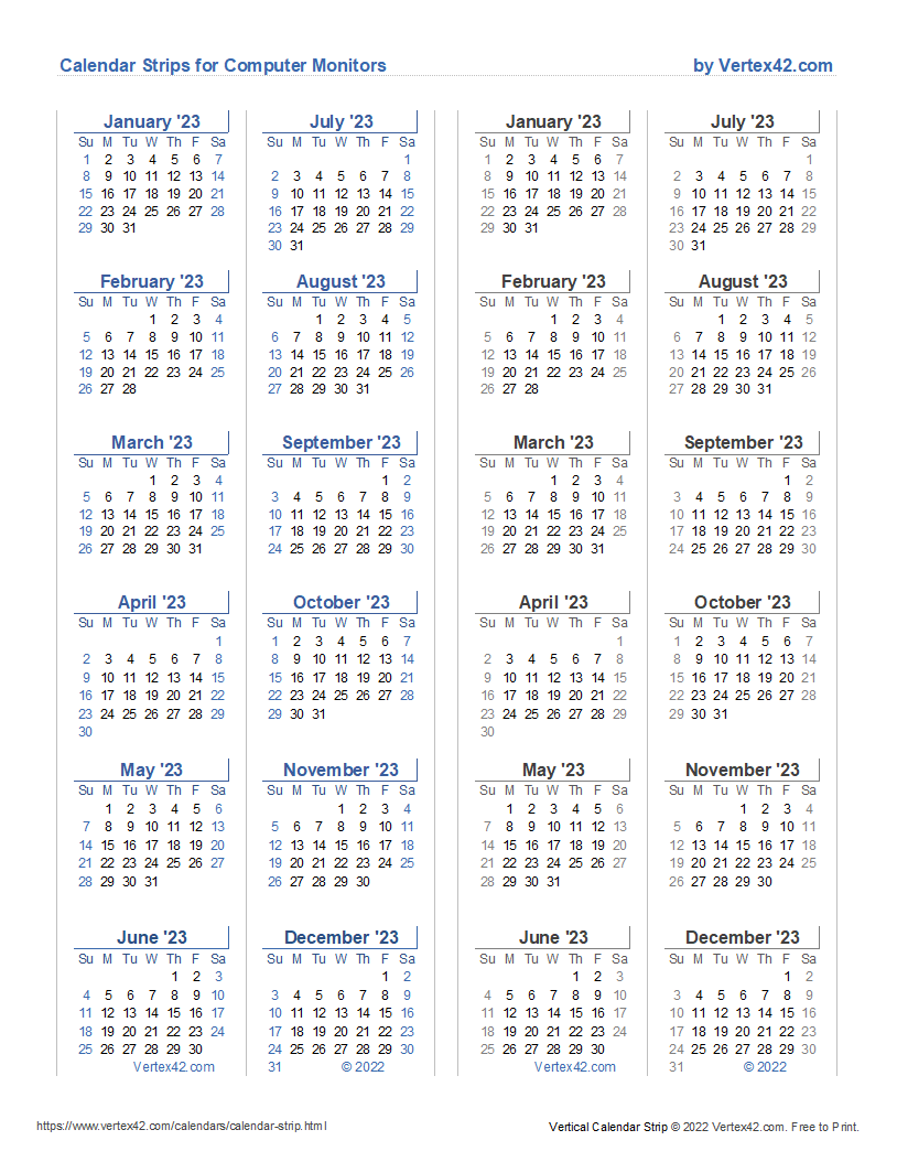 Monitor Calendar Strip Template for Printable Monitor Calendar Strips 2024