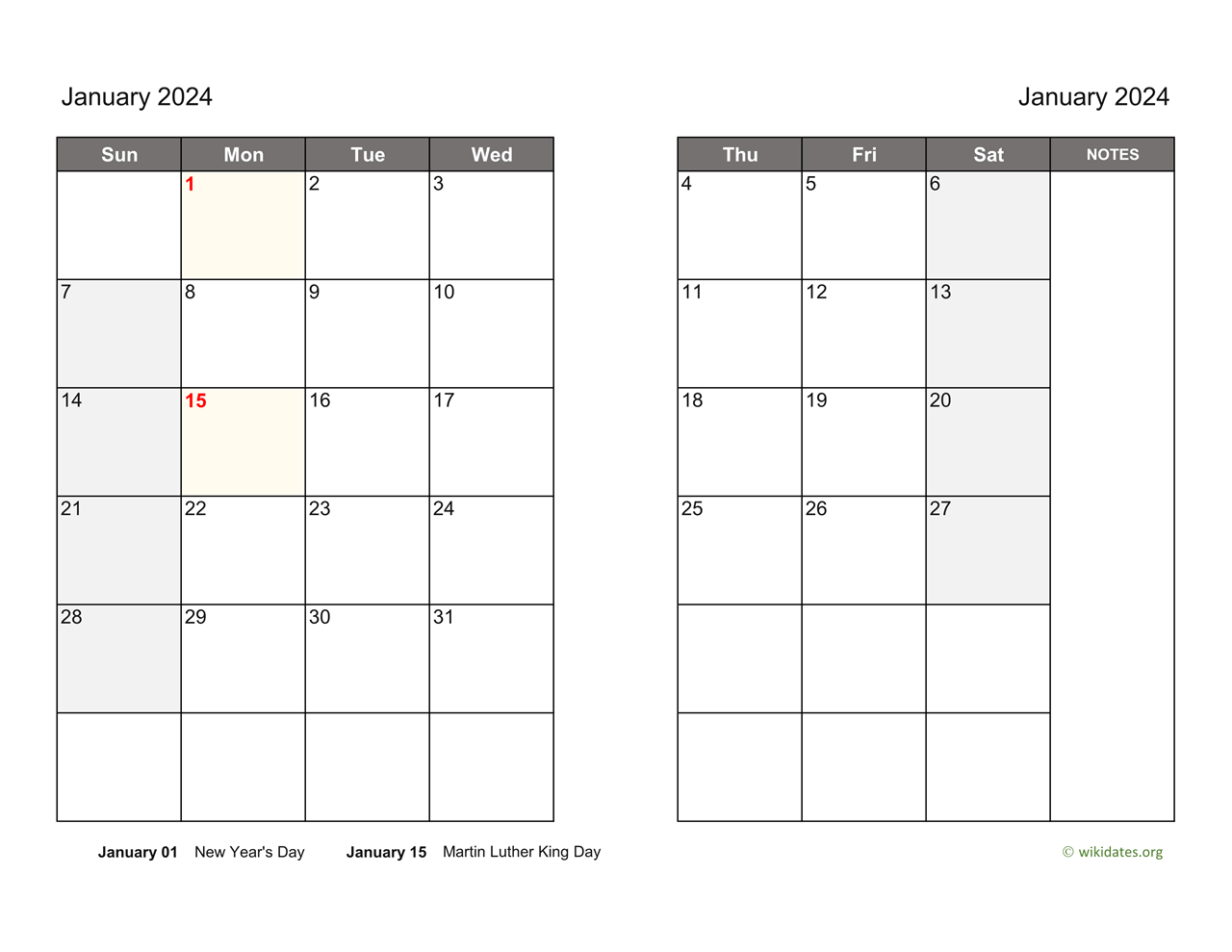 Monthly 2024 Calendar On Two Pages | Wikidates for 2 Month Printable Calendar 2024