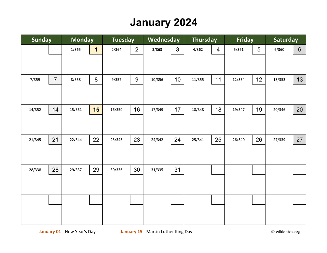 Monthly 2024 Calendar With Day Numbers | Wikidates for Printable 2024 Calendar With Day Numbers