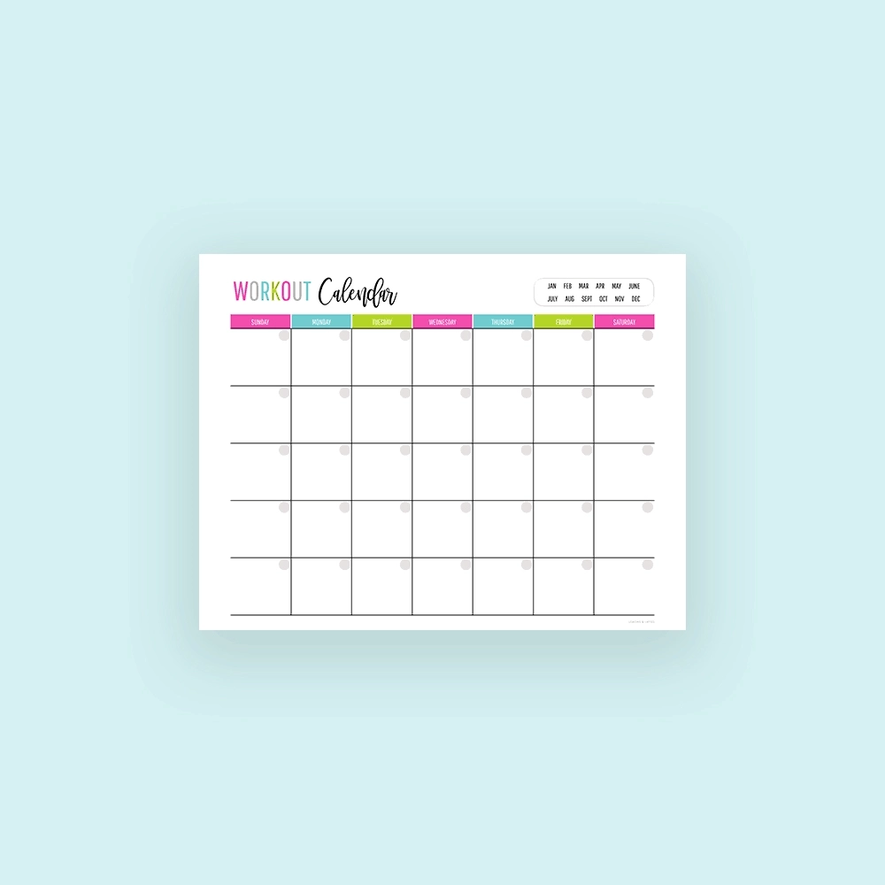 Monthly Workout Calendar Printables for 2024 Workout Calendar Printable