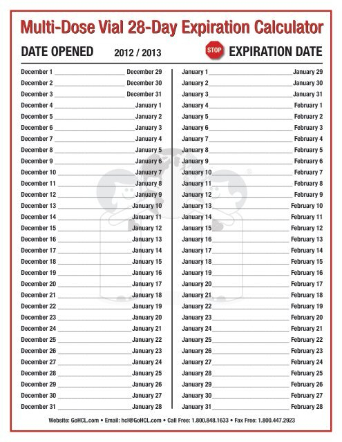 Multi-Dose Vial 28-Day Expiration Calculator for Printable Multi Dose Vial 28 Day Expiration Calendar 2024-2024