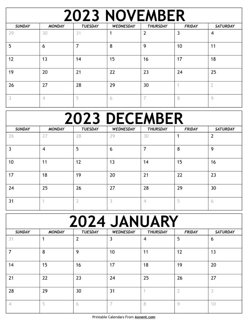 Printable Calendar November 2023 To January 2024 | Printable Calendar 2024