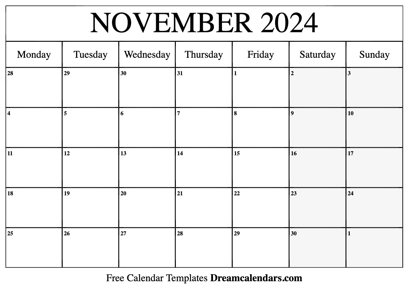 November 2024 Calendar | Free Blank Printable With Holidays for Free Printable Calendar 2024 November